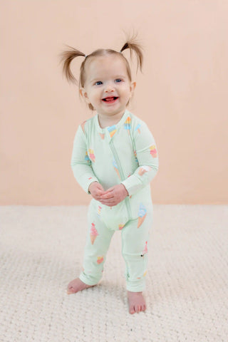 Zippered Romper in Mint Ice Cream