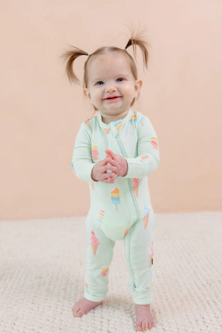 Zippered Romper in Mint Ice Cream