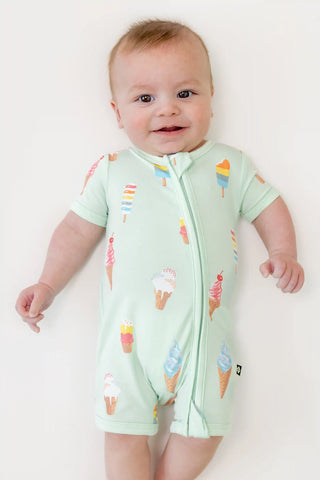 Zipper Shortall Romper in Mint Ice Cream