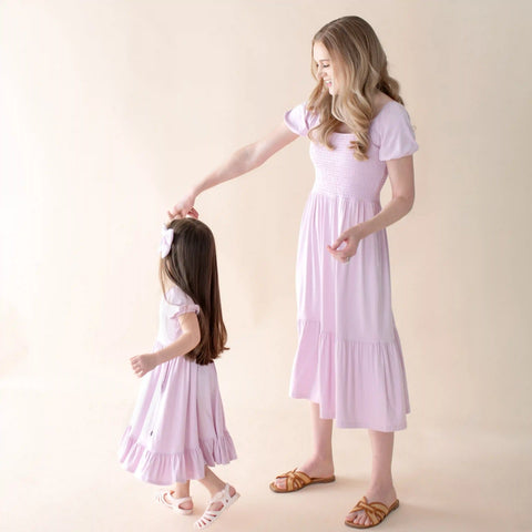 Puff Sleeve Twirl Dress in Thistle