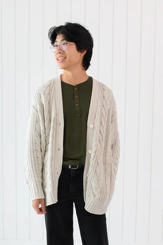 Cable Knit Adult Cardigan in Oat