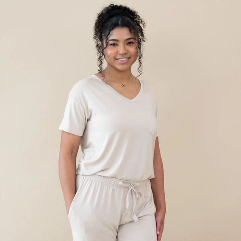 Women's Oversized V-Neck Tee in Oat