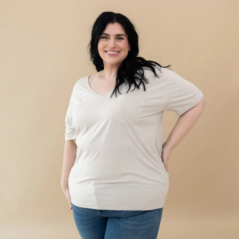 Women's Oversized V-Neck Tee in Oat
