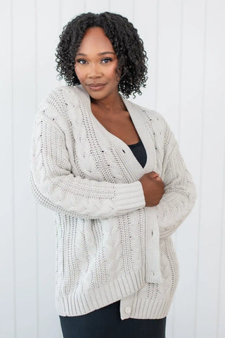 Cable Knit Adult Cardigan in Oat
