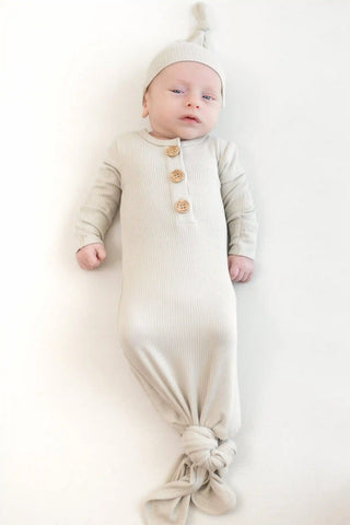 Ribbed Knotted Gown with Hat Set in Oat