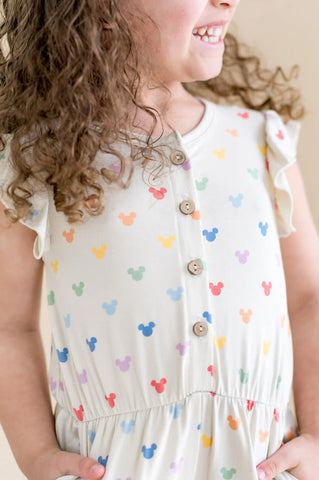 Flutter Sleeve Romper in Pastel Mickey Mouse
