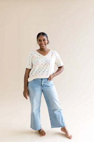 Women's Oversized V-Neck Tee in Pastel Mickey Mouse