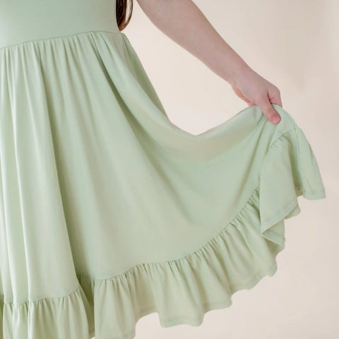 Puff Sleeve Twirl Dress in Basil