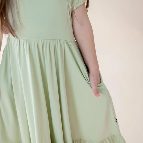 Puff Sleeve Twirl Dress in Basil