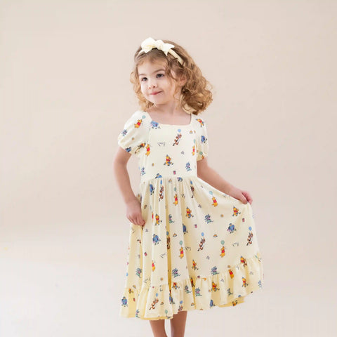 Puff Sleeve Twirl Dress in Winnie the Pooh Celebration