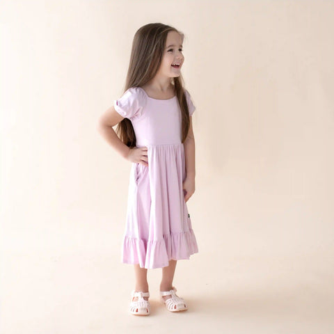 Puff Sleeve Twirl Dress in Thistle