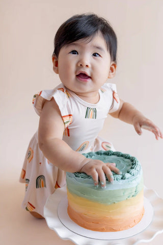 Twirl Bodysuit Dress in Retro Rainbow