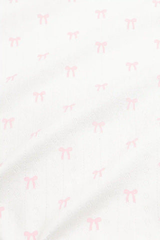 Pointelle Zippered Footie in Sweet Pink Bow