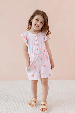 Flutter Sleeve Romper in Sakura Ice Cream
