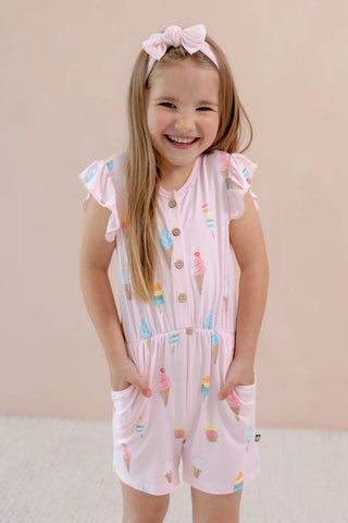 Flutter Sleeve Romper in Sakura Ice Cream
