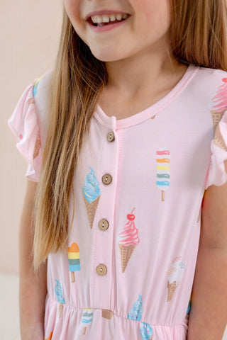 Flutter Sleeve Romper in Sakura Ice Cream
