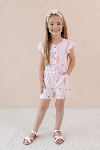 Flutter Sleeve Romper in Sakura Ice Cream