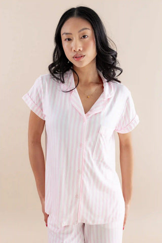 Women's Short Sleeve Cropped Pajama Set in Small Sakura Stripe