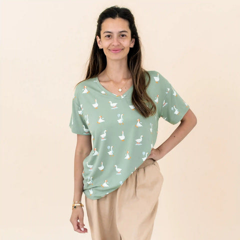 Women's Oversized V-Neck Tee in Silly Goose