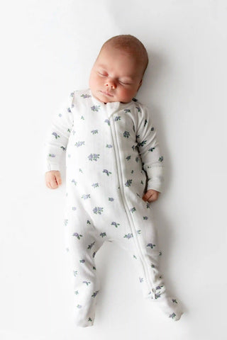 Pointelle Zippered Footie in Spray Rose