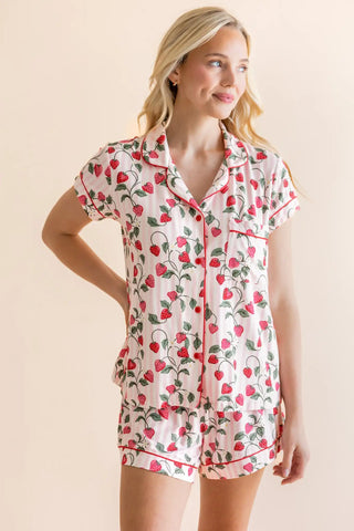 Women's Short Sleeve Pajama Set in Strawberry Fields