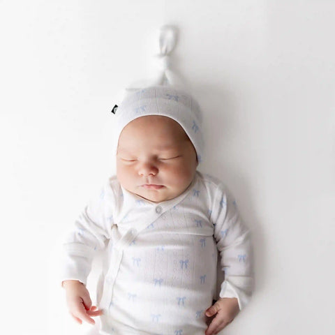 Pointelle Take Me Home Set with Cap in Sweet Blue Bow