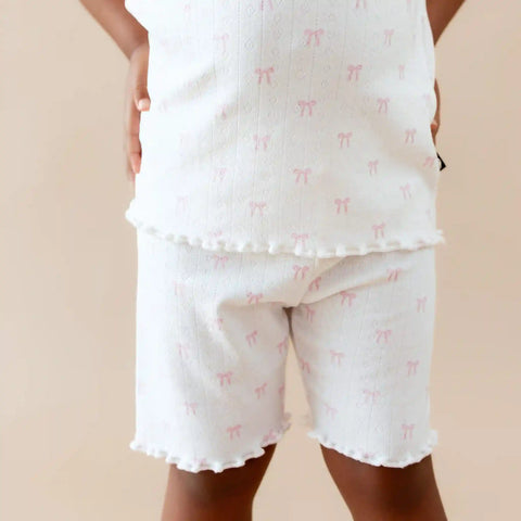 Pointelle Short Sleeve Set in Sweet Pink Bow