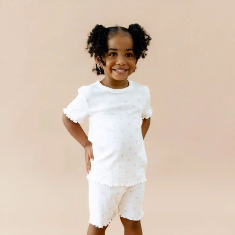 Pointelle Short Sleeve Set in Sweet Pink Bow