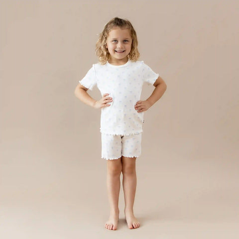 Pointelle Short Sleeve Set in Sweet Blue Bow