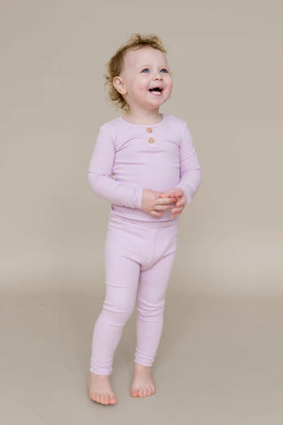Ribbed Henley Set in Thistle
