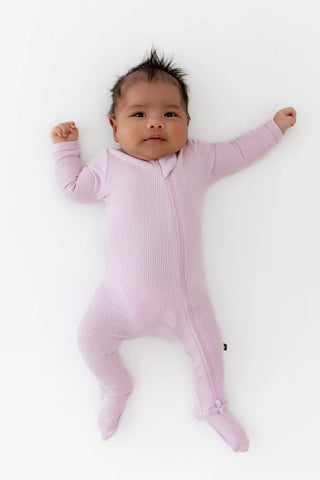 Ribbed Zipper Footie in Thistle