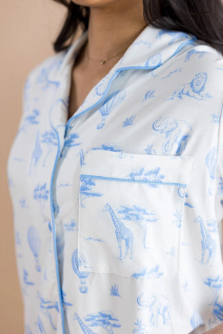 Women's Short Sleeve Pajama Set in Toile Safari