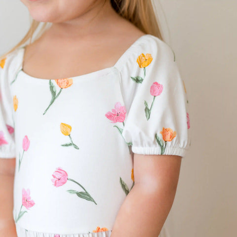 Puff Sleeve Twirl Dress in Tulip