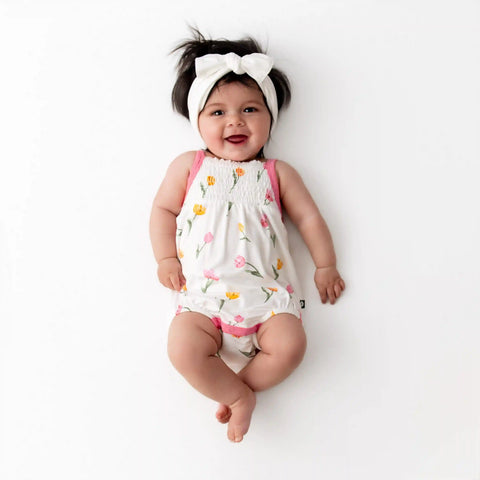 Smocked Bubble Romper in Tulip