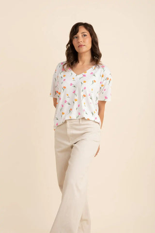Women's Oversized V-Neck Tee in Tulip