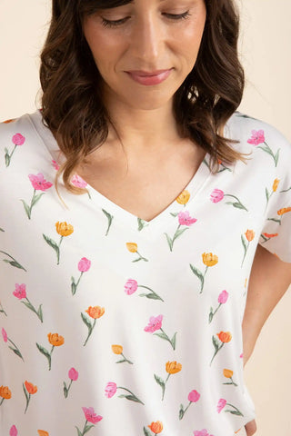 Women's Oversized V-Neck Tee in Tulip