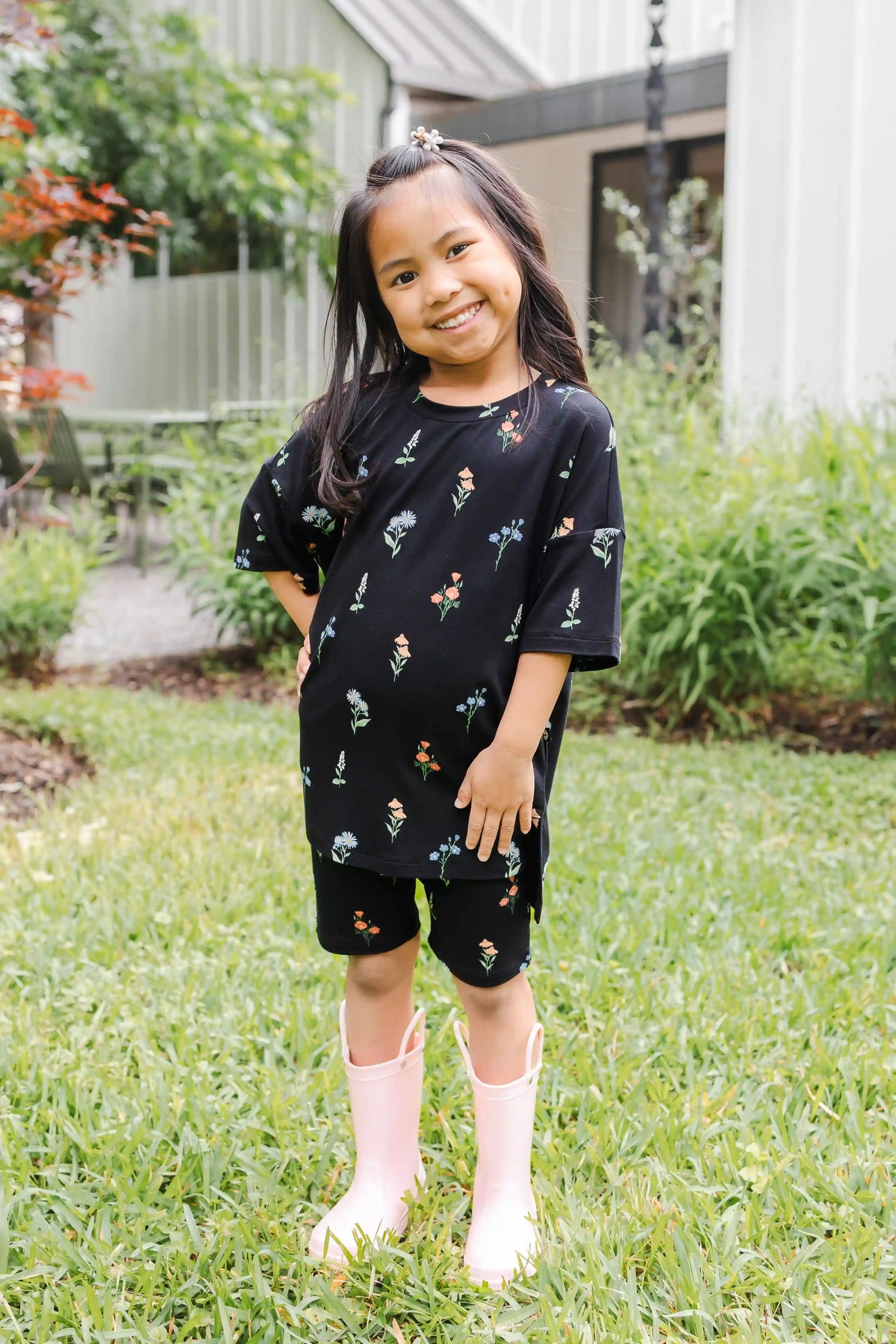 Toddler Biker Short Set in Midnight Wildflower
