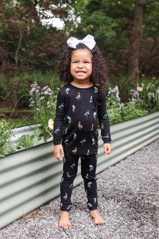 Long Sleeve Pajamas in Midnight Wildflower