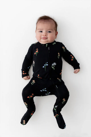 Zippered Footie in Midnight Wildflower