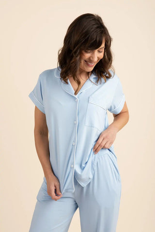 Women's Short Sleeve Cropped Pajama Set in Breeze
