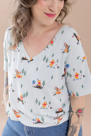 Women's Oversized V-Neck Tee in Winnie the Pooh Hundred Acre Wood