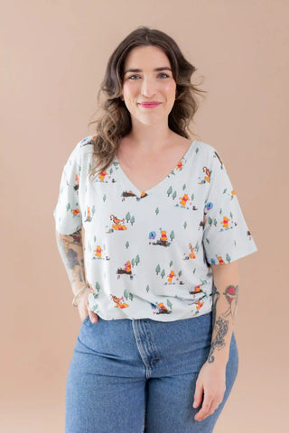 Women's Oversized V-Neck Tee in Winnie the Pooh Hundred Acre Wood