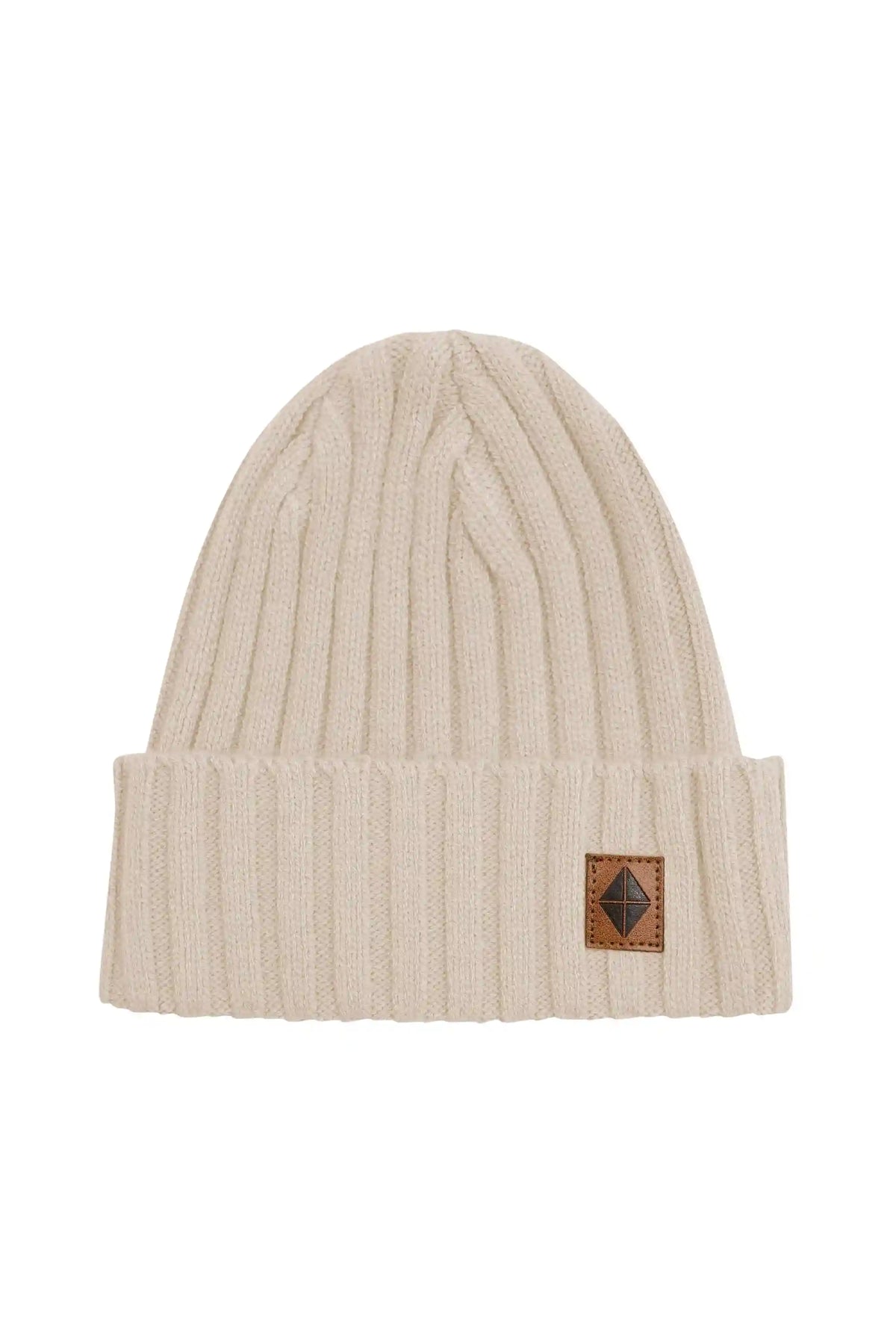 Chunky Knit Ribbed Beanie in Almond