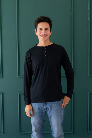 Men's Long Sleeve Henley Top in Midnight