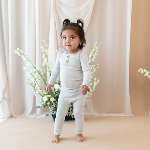 Ribbed Henley Set in Oat