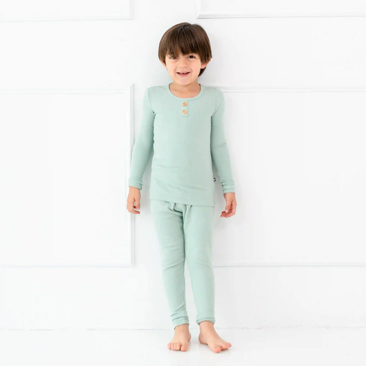Ribbed Henley Set in Sage