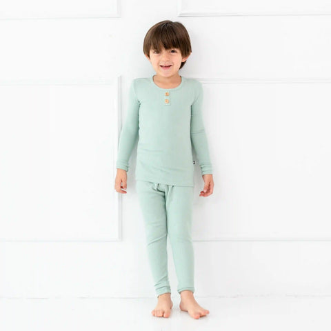 Ribbed Henley Set in Sage