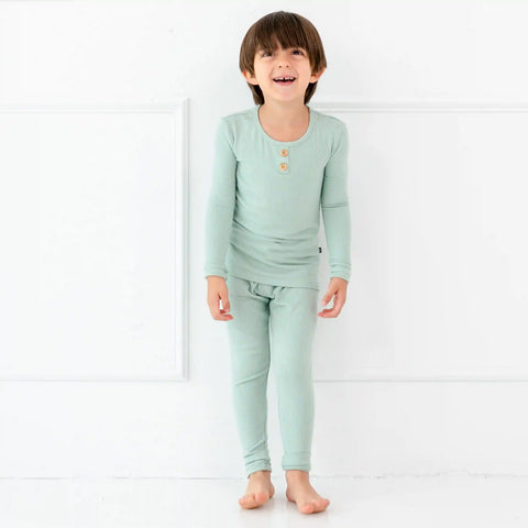 Ribbed Henley Set in Sage