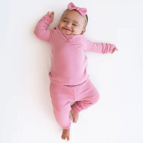 Ribbed Infant Henley Set in Apple Blossom