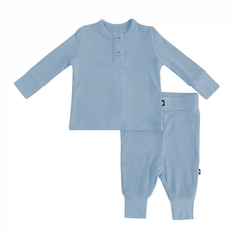 Ribbed Infant Henley Set in Slate